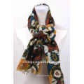 sun flower printed wool scarfs pashmina